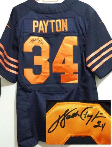 Nike Bears #34 Walter Payton Navy Blue Alternate Men's Stitched NFL Elite Autographed Jersey - Click Image to Close